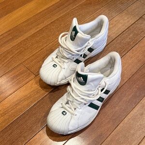Adidas White and Dark Green Athletic Shoes